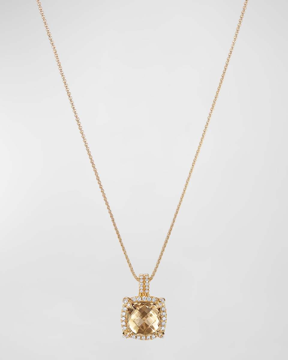 Chatelaine Pave Bezel Pendant Necklace with Gemstone and Diamonds in 18K Gold, 9mm